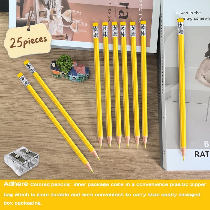 Adhere 25pcs Checking Pencils Erasable colored Pencils Pre-Sharpened #2 HB,for Checking Tests Grading,Map Coloring, editing Office Favors,including a Free sharpener. (Yellow) - Image 4
